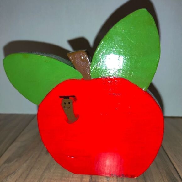 Worlds Greatest Teacher Wooden Apple 80's. Has some wear from age and use. Sold - Picture 5 of 6
